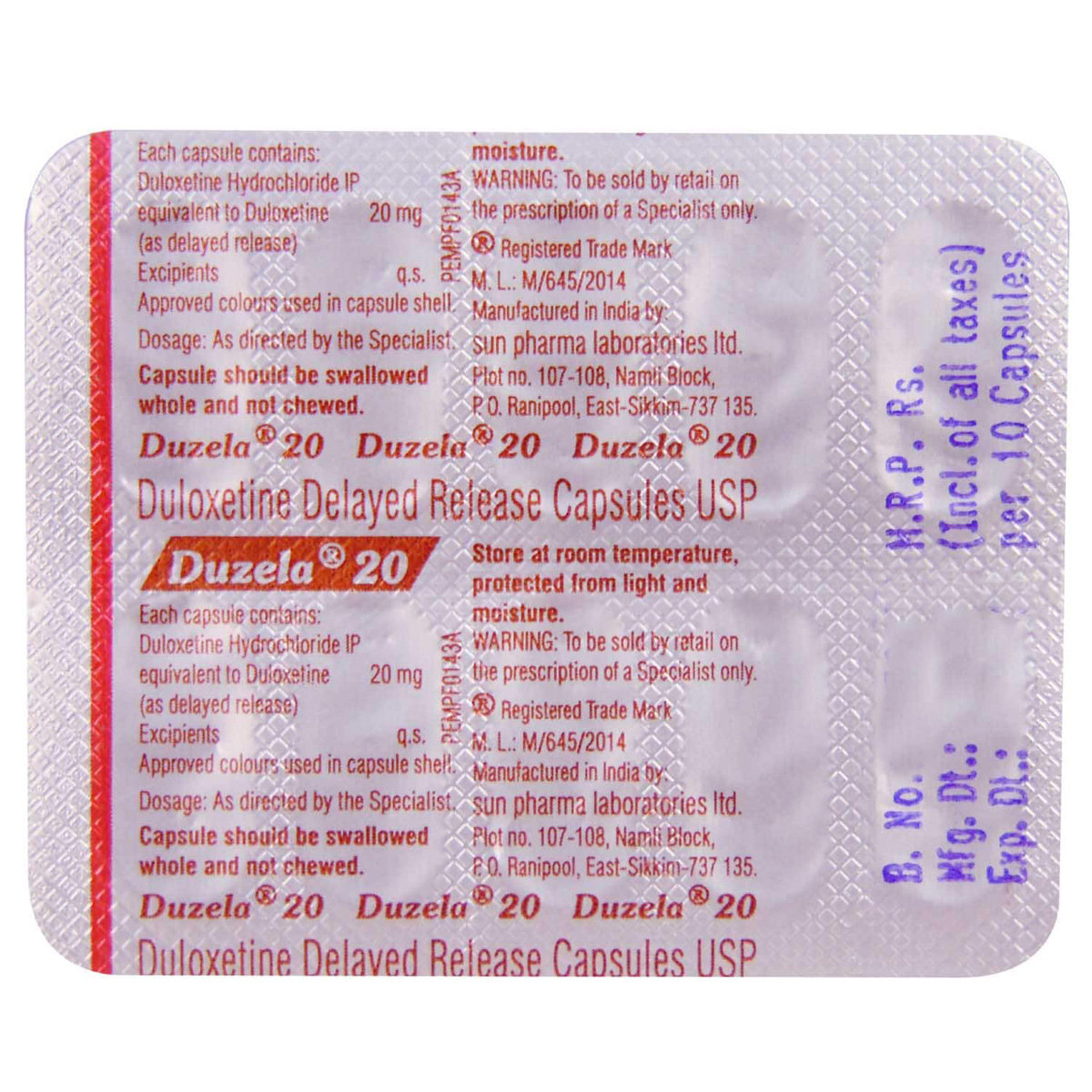Duzela 20 Capsule 10's, Pack of 10 CAPSULES Duzela 20 Capsule 10's, Pack of 10 CAPSULES