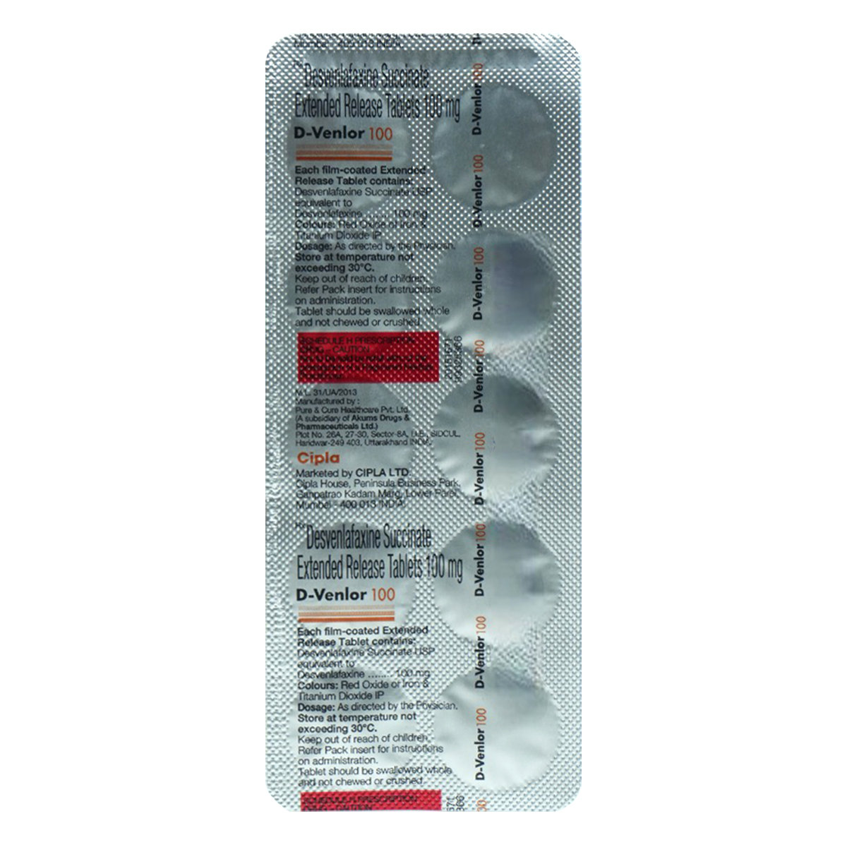 D-Venlor 100 Tablet 10's, Pack of 10 TABLETS D-Venlor 100 Tablet 10's, Pack of 10 TABLETS