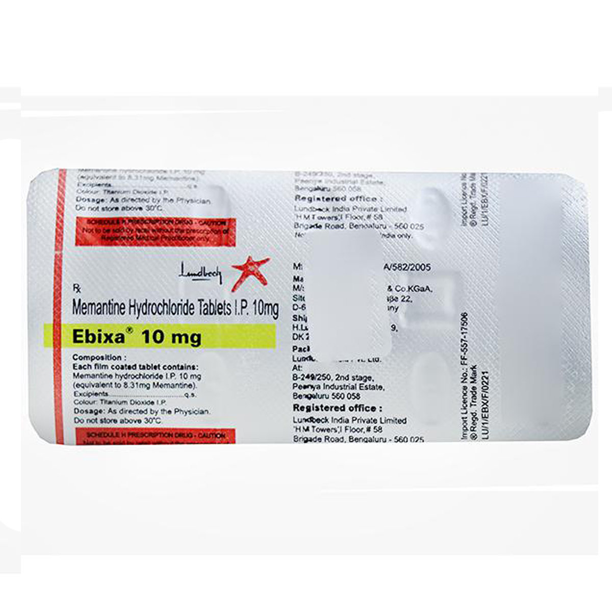 Ebixa 10 mg Tablet 10's, Pack of 10 TabletS Ebixa 10 mg Tablet 10's, Pack of 10 TabletS