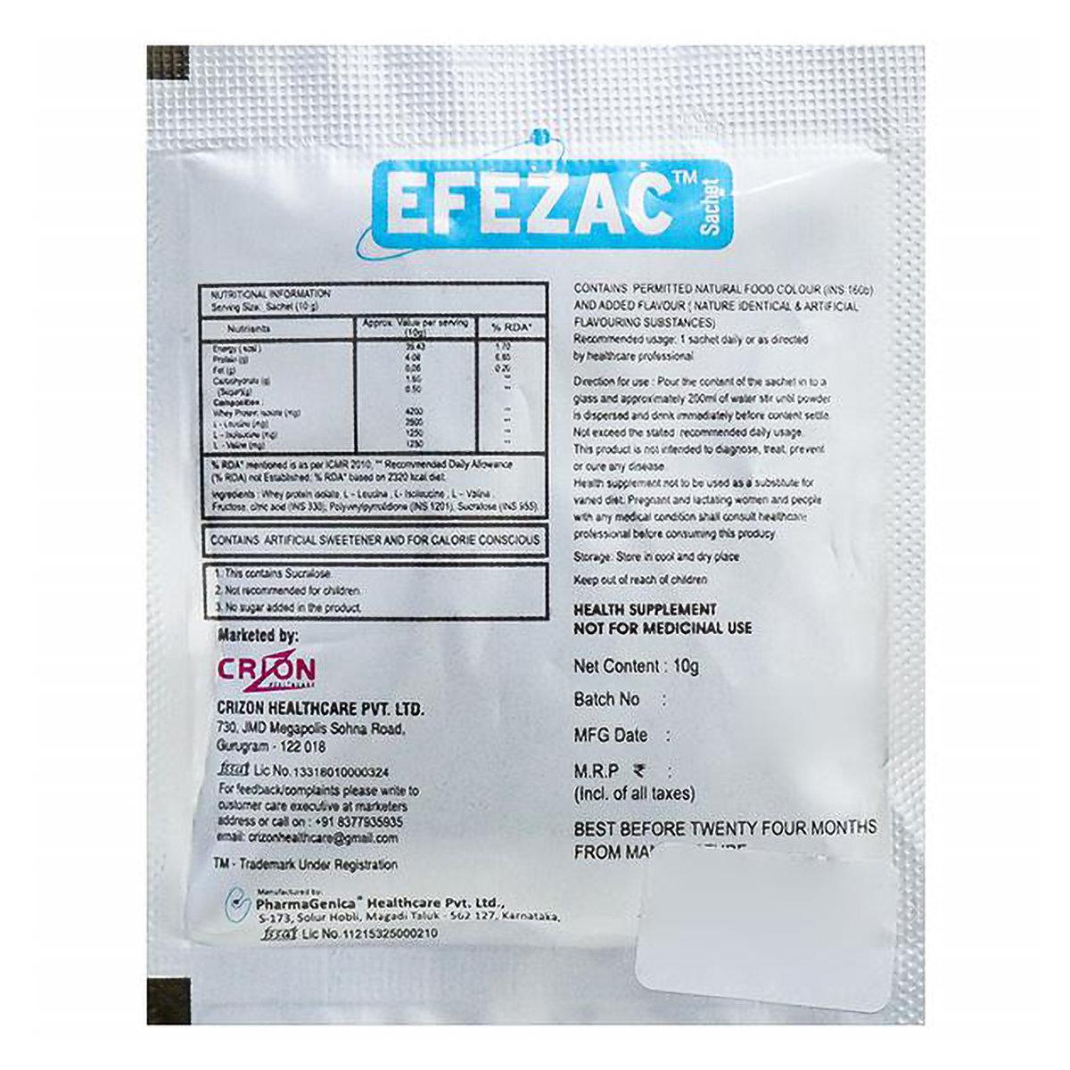 Efezac Sugar Free Delicious Orange Sachet 10 gm, Pack of 1 Efezac Sugar Free Delicious Orange Sachet 10 gm, Pack of 1