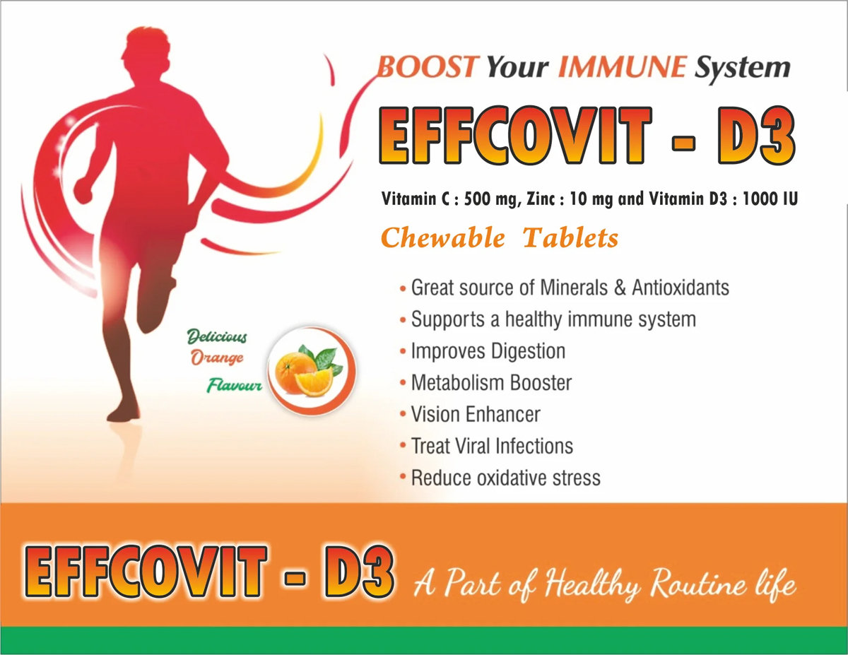 Effcovit-D3 Orange Chewable Tablet 10's, Pack of 10 Effcovit-D3 Orange Chewable Tablet 10's, Pack of 10