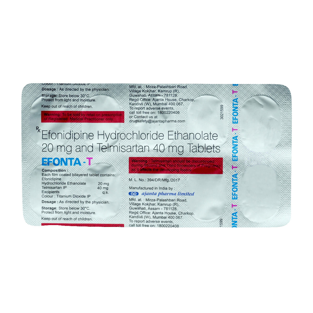 Buy Efonta T 20 mg/40 mg Tablet 10's Online