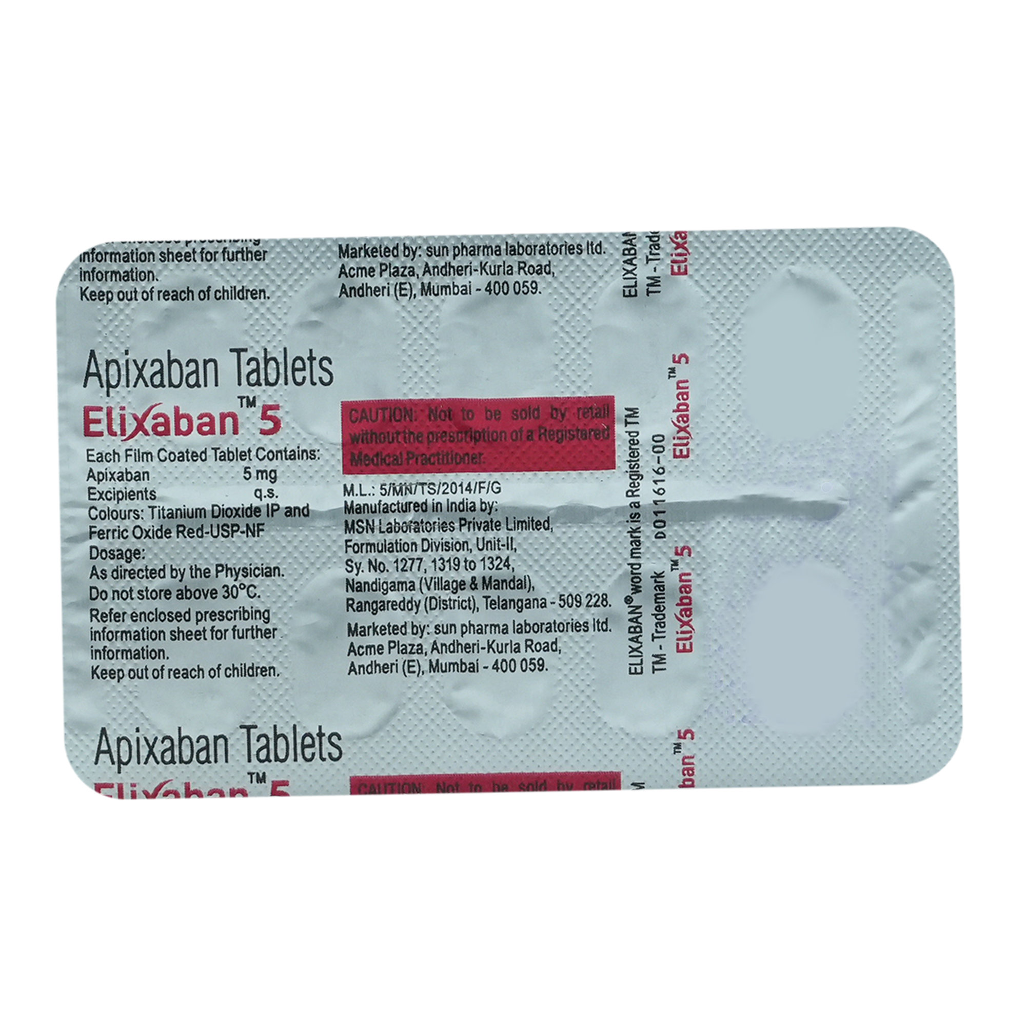 Elixaban 5 Tablet 10's, Pack of 10 TABLETS Elixaban 5 Tablet 10's, Pack of 10 TABLETS