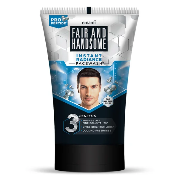 Fair and Handsome Instant Radiance Face Wash 100 gm | Deeply Cleanses Fine Pollutants | Give Brighter Skin With Cooling Freshness | For Men | For All Skin Type, Pack of 1