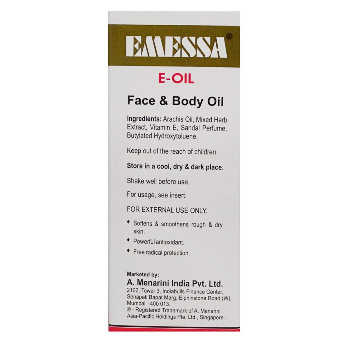 Emessa E Oil 50 ml | Softens & Smoothens Rough & Dry Skin | For Face & Body, Pack of 1 Emessa E Oil 50 ml | Softens & Smoothens Rough & Dry Skin | For Face & Body, Pack of 1
