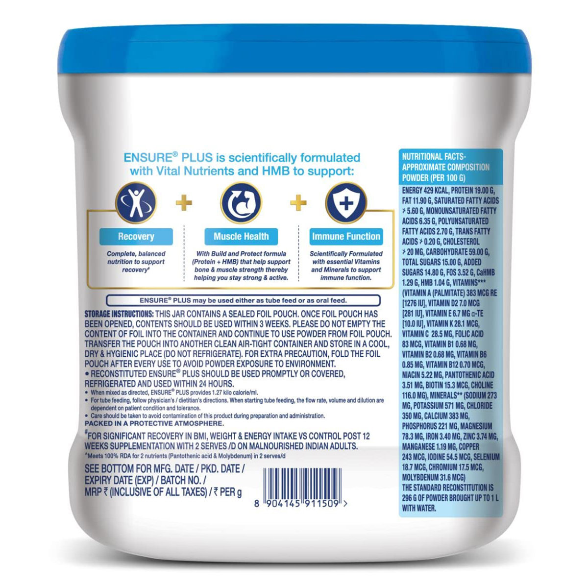 Ensure Plus Complete, Balanced Nutrition Vanilla Flavour Powder for Adults Now with HMB, 400 gm, Pack of 1 Ensure Plus Complete, Balanced Nutrition Vanilla Flavour Powder for Adults Now with HMB, 400 gm, Pack of 1