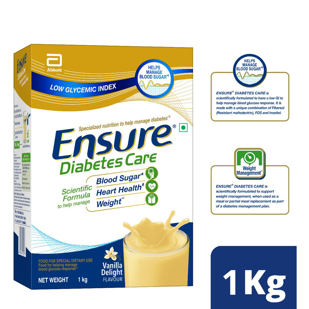 Ensure Diabetes Care Vanilla Delight Flavour Powder for Adults, 1 kg (2x500 gm), Pack of 1 Ensure Diabetes Care Vanilla Delight Flavour Powder for Adults, 1 kg (2x500 gm), Pack of 1