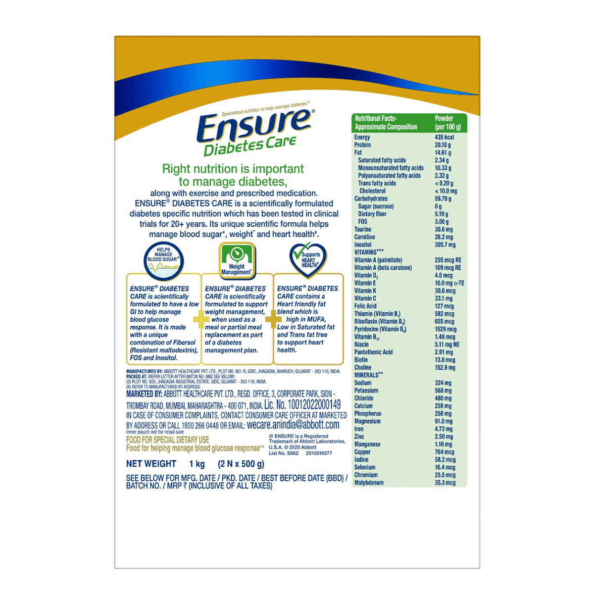 Ensure Diabetes Care Vanilla Delight Flavour Powder for Adults, 1 kg (2x500 gm), Pack of 1 Ensure Diabetes Care Vanilla Delight Flavour Powder for Adults, 1 kg (2x500 gm), Pack of 1