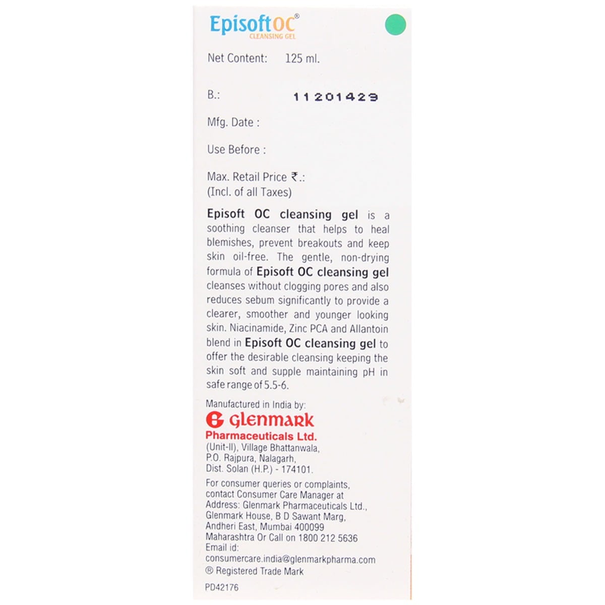 Episoft OC Cleansing Gel 125 ml | Niacinamide, Zinc PCA, Allantoin | Gentle Cleansing | Moisturises & Smoothens Skin | Controls Excess Oil | For Combination To Oily Skin, Pack of 1 Episoft OC Cleansing Gel 125 ml | Niacinamide, Zinc PCA, Allantoin | Gentle Cleansing | Moisturises & Smoothens Skin | Controls Excess Oil | For Combination To Oily Skin, Pack of 1
