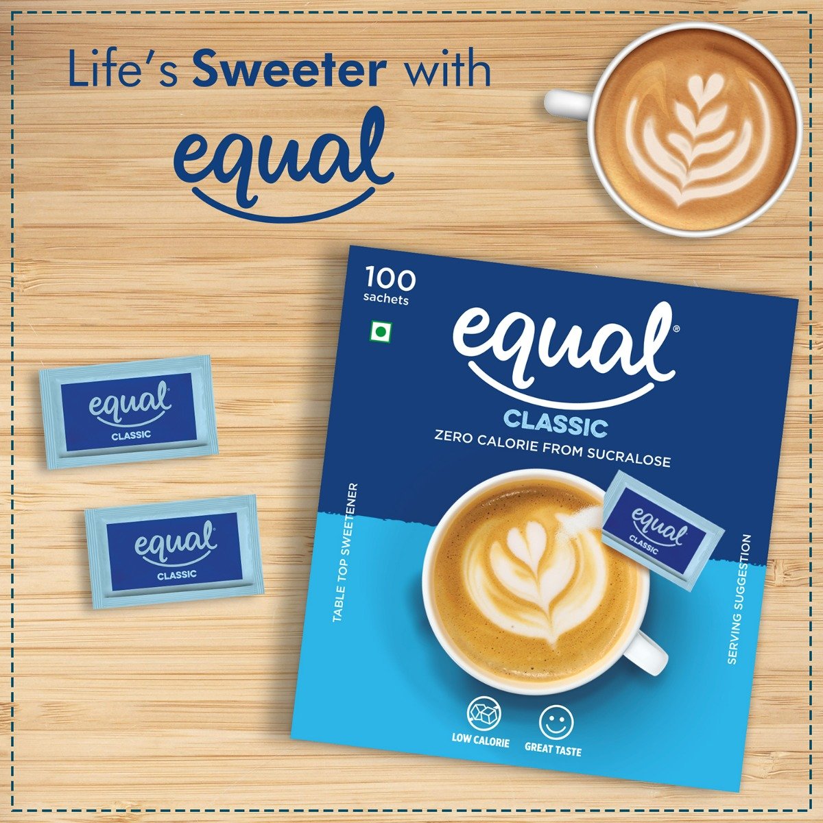 Equal Classic Zero Calorie Sweetener, 100 Sachets, Pack of 1 Equal Classic Zero Calorie Sweetener, 100 Sachets, Pack of 1