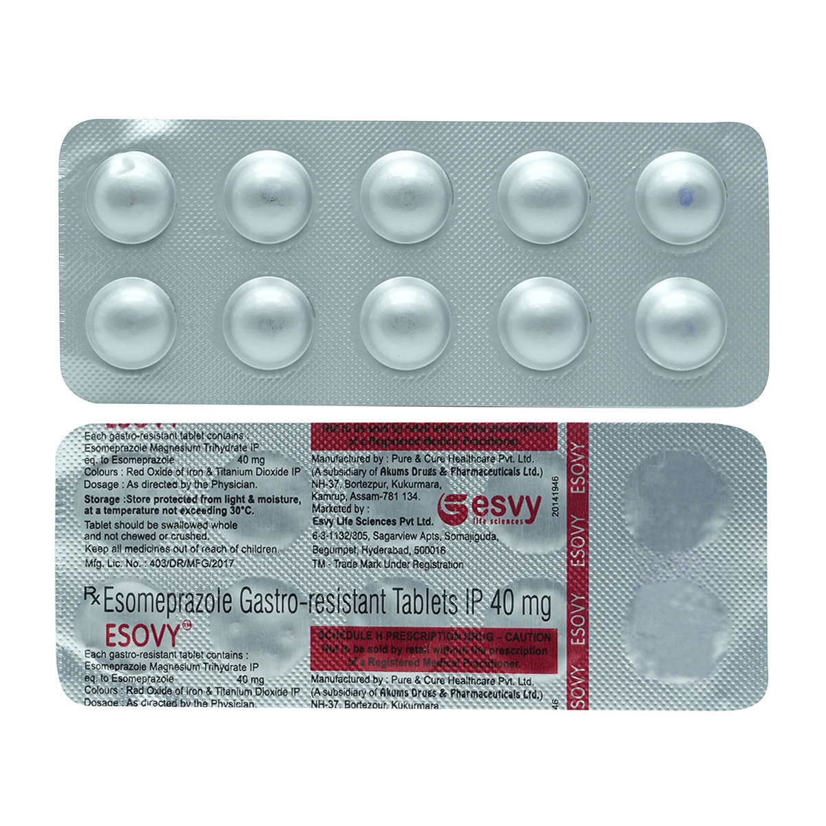 Esovy 40 mg Tablet 10's, Pack of 10 TabletS Esovy 40 mg Tablet 10's, Pack of 10 TabletS