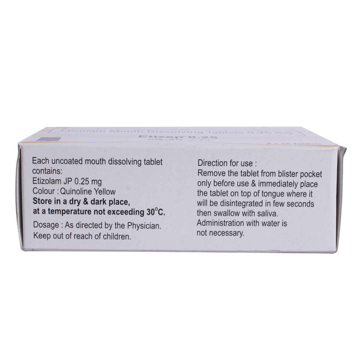 Etizep 0.25 mg Tablet 10's, Pack of 10 TabletS Etizep 0.25 mg Tablet 10's, Pack of 10 TabletS