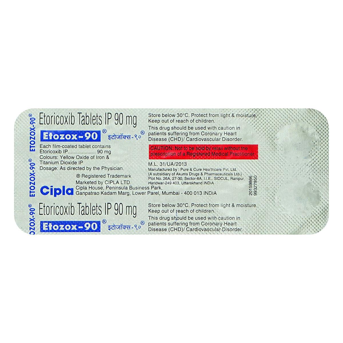 ETOZOX 90MG TABLET, Pack of 10 TABLETS ETOZOX 90MG TABLET, Pack of 10 TABLETS