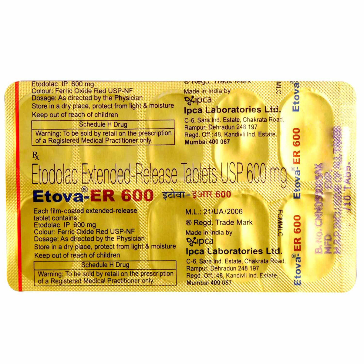 Etova ER 600 Tablet 10's, Pack of 10 TABLETS Etova ER 600 Tablet 10's, Pack of 10 TABLETS