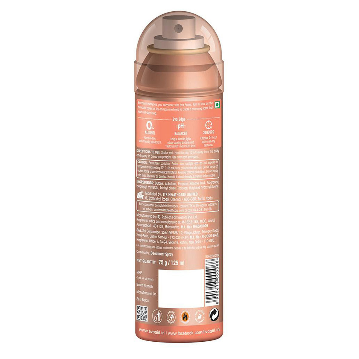 Eva Sweet Deodorant Body Spray, 125 ml, Pack of 1 Eva Sweet Deodorant Body Spray, 125 ml, Pack of 1