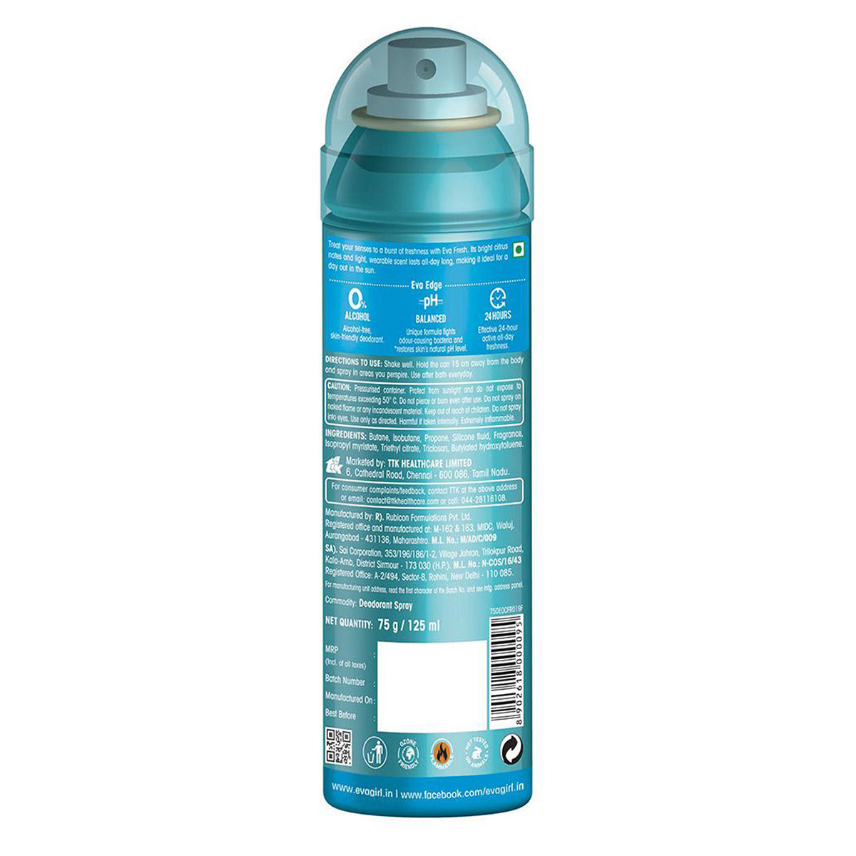 Eva Fresh Deodorant Body Spray, 125 ml, Pack of 1 Eva Fresh Deodorant Body Spray, 125 ml, Pack of 1