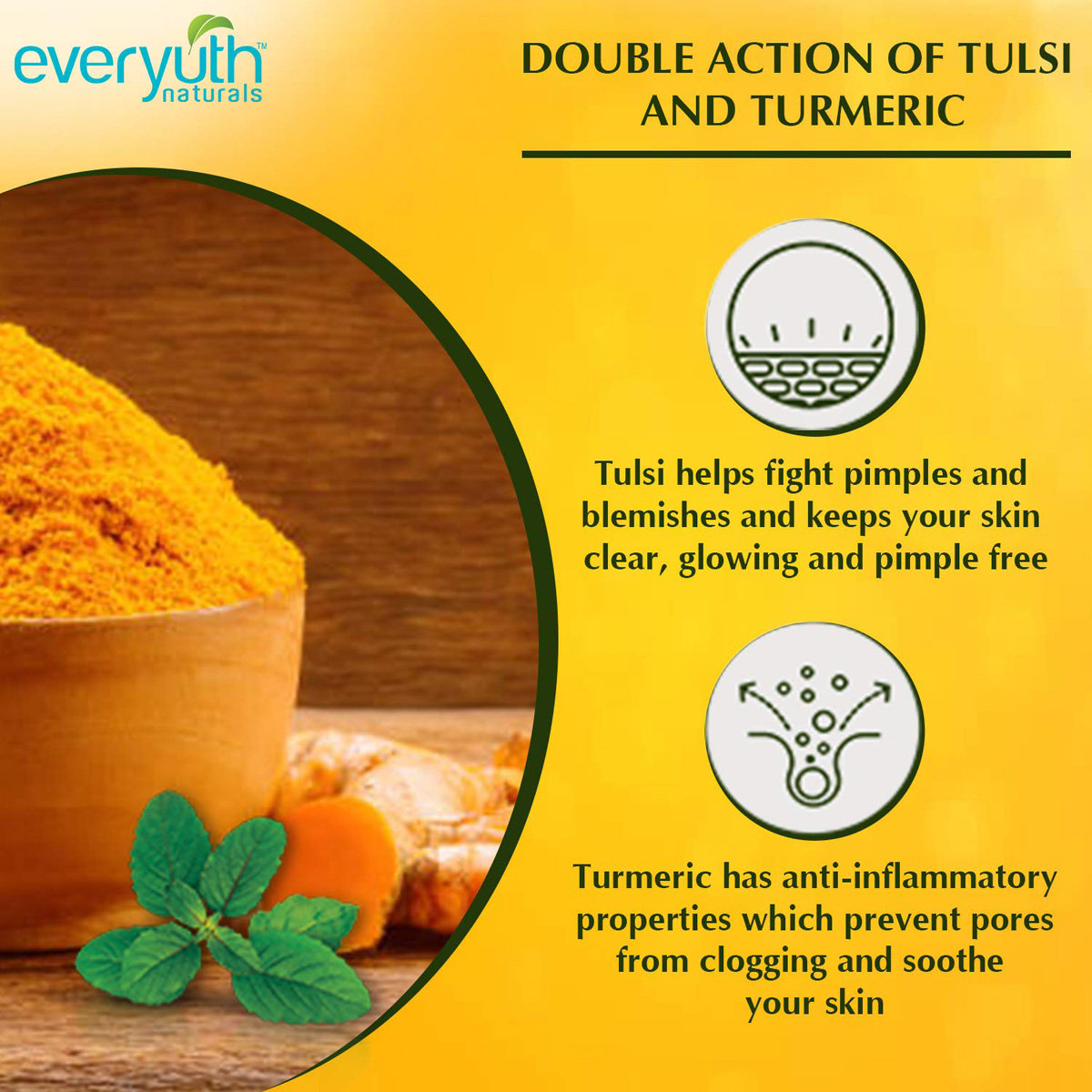 Everyuth Tulsi Turmeric Face Wash 150 gm | Prevents Marks, Blemishes & Dark Spots | Fights Acne & Pimple | For All Skin Type, Pack of 1 Everyuth Tulsi Turmeric Face Wash 150 gm | Prevents Marks, Blemishes & Dark Spots | Fights Acne & Pimple | For All Skin Type, Pack of 1