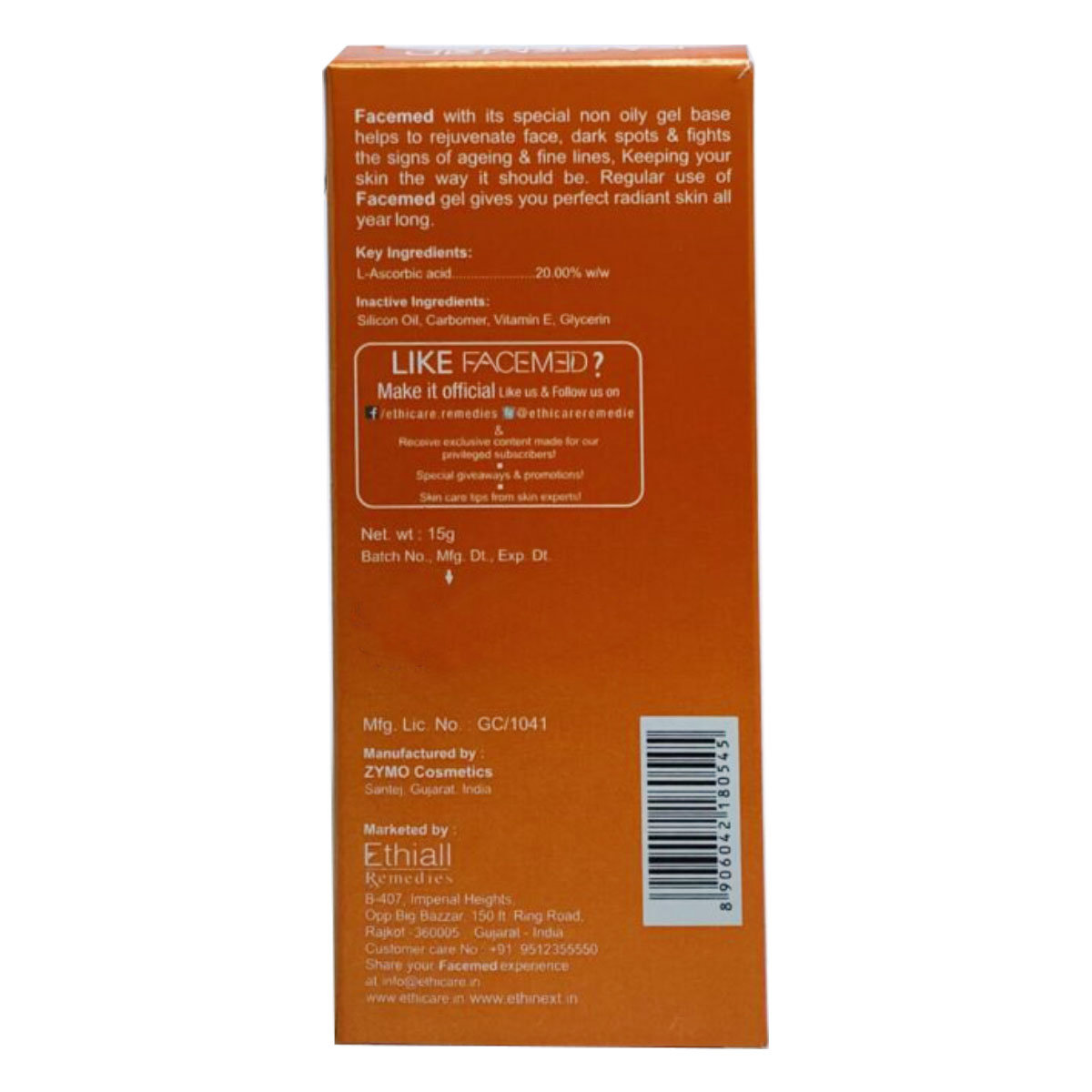 Facemed 20% Vitamin C Gel 15 gm, Pack of 1 GEL Facemed 20% Vitamin C Gel 15 gm, Pack of 1 GEL