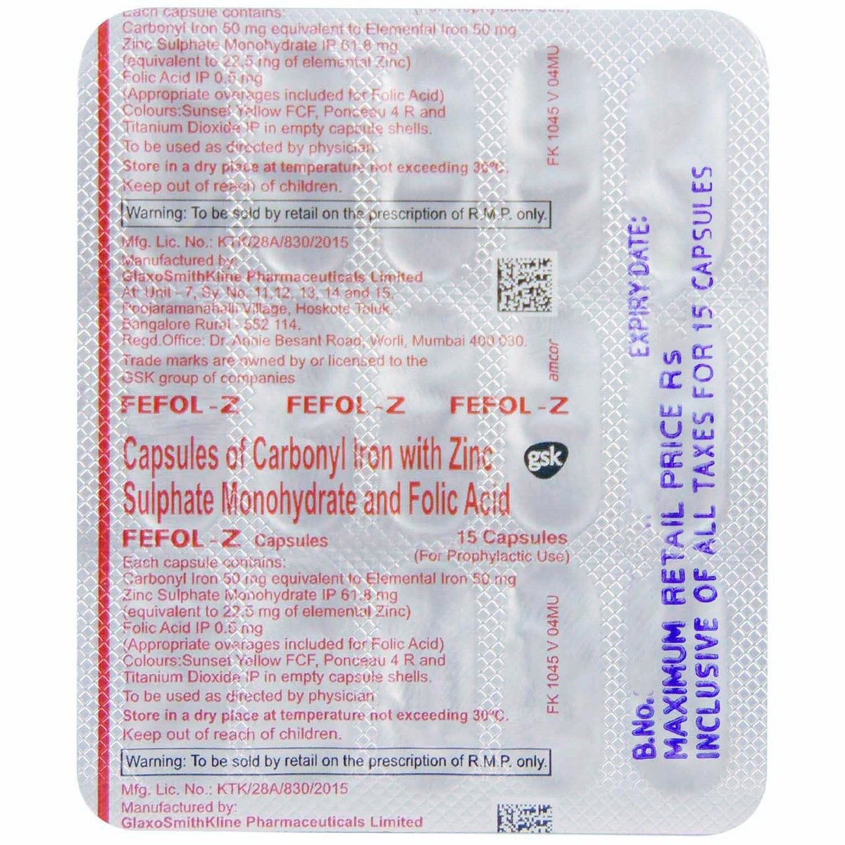 Fefol-Z Capsule 15's, Pack of 15 CAPSULES Fefol-Z Capsule 15's, Pack of 15 CAPSULES