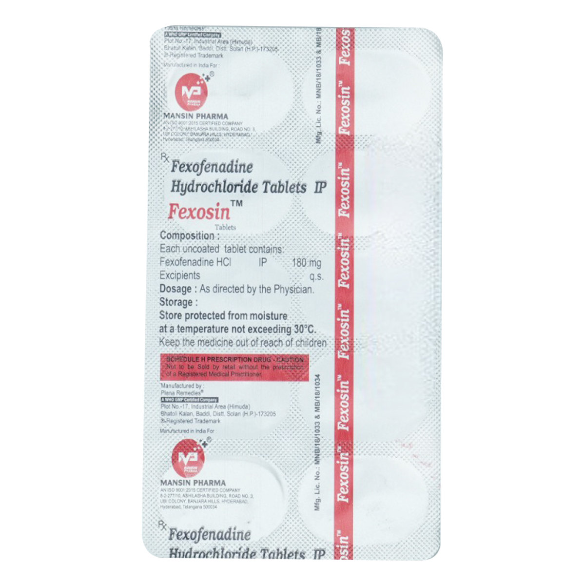 Fexosin 180 mg Tablet 10's, Pack of 10 TabletS Fexosin 180 mg Tablet 10's, Pack of 10 TabletS