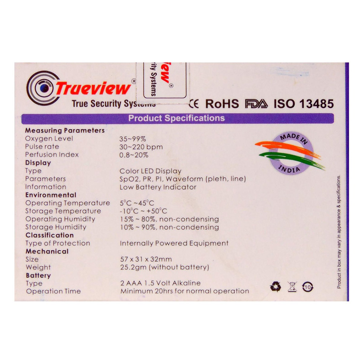 Trueview Finger Tip Pulse Oximeter i3 1, 1 Count, Pack of 1 Trueview Finger Tip Pulse Oximeter i3 1, 1 Count, Pack of 1