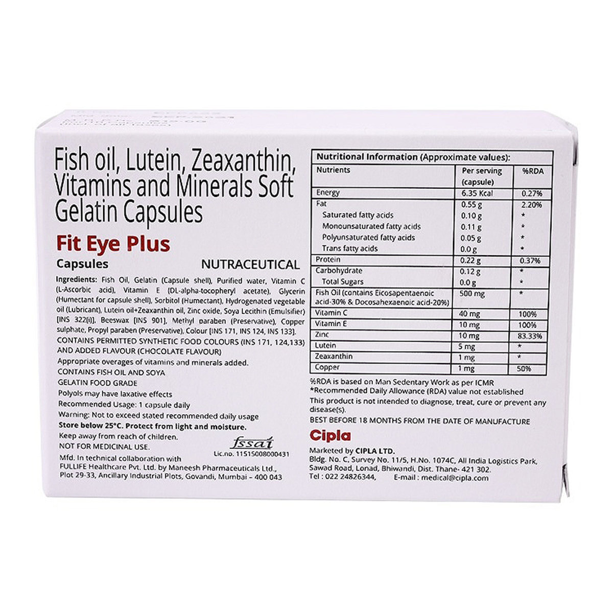 Fit Eye Plus Softgelatin Capsule 10's, Pack of 10 CAPSULES Fit Eye Plus Softgelatin Capsule 10's, Pack of 10 CAPSULES