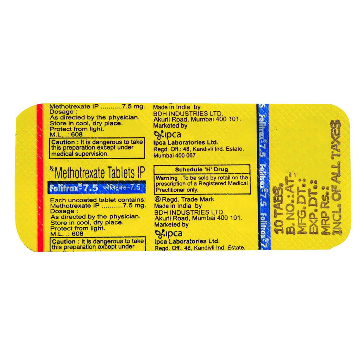 Folitrax-7.5 Tablet 10's, Pack of 10 TABLETS Folitrax-7.5 Tablet 10's, Pack of 10 TABLETS