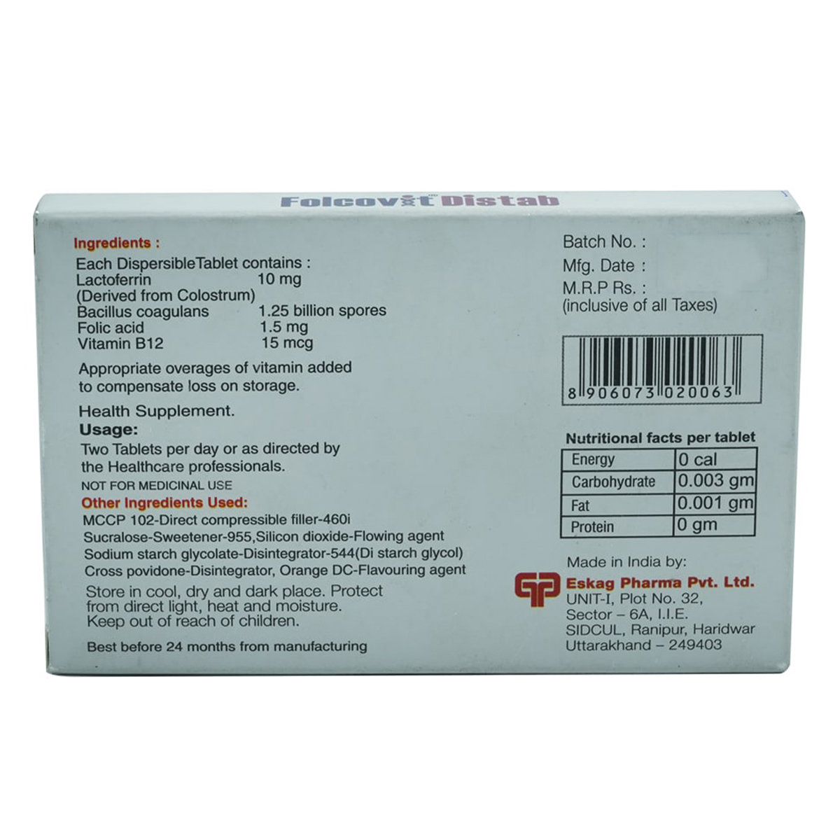 Folcovit Distab Tablet 15's, Pack of 15 TabletS Folcovit Distab Tablet 15's, Pack of 15 TabletS