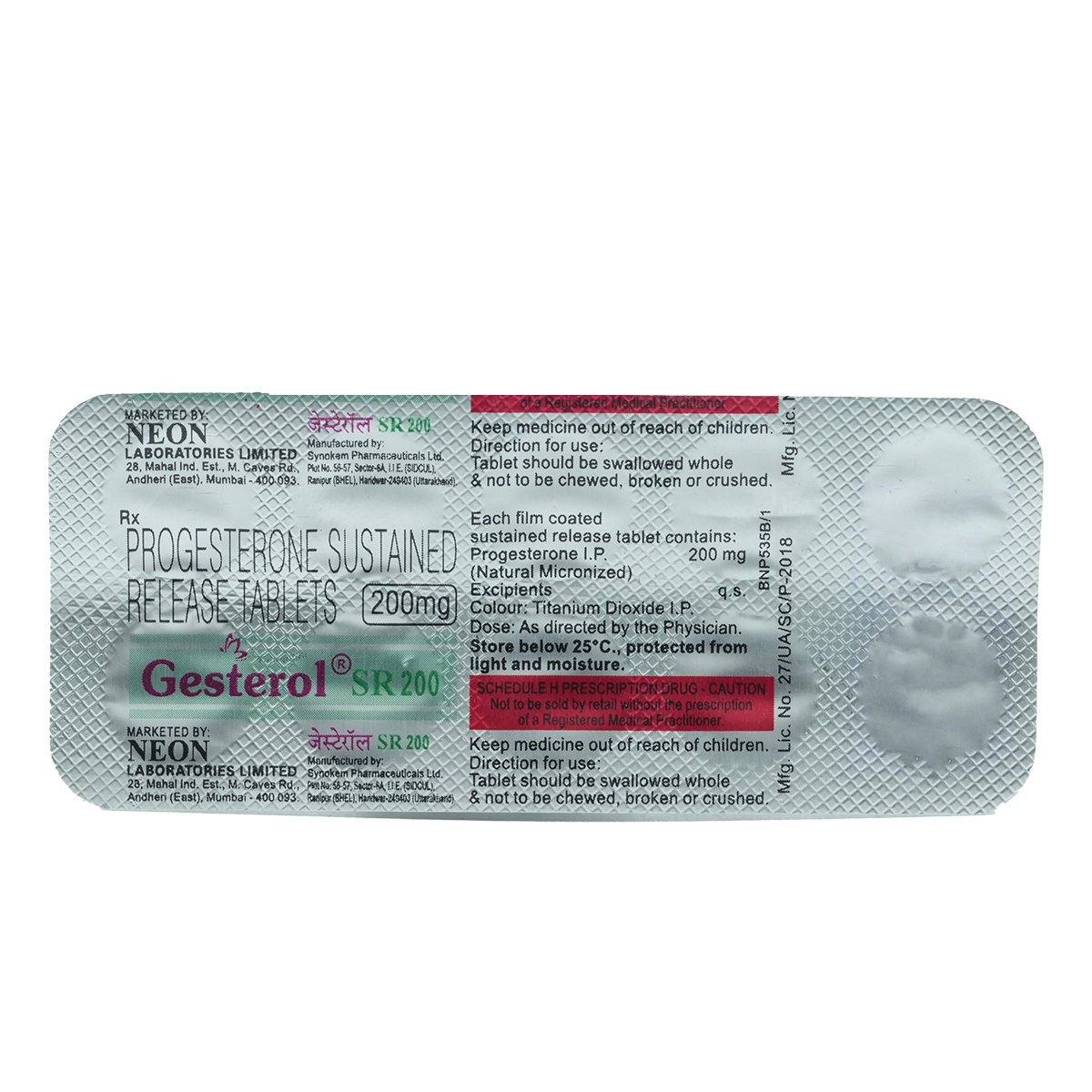 Gesterol SR 200 Tablet 10's, Pack of 10 TABLETS Gesterol SR 200 Tablet 10's, Pack of 10 TABLETS