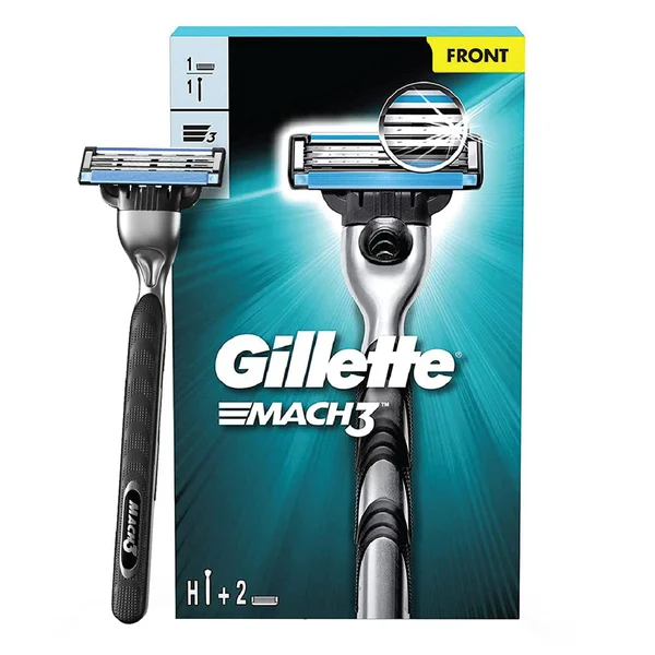 GILLETTE Mach 3 Shaving Razor (Handle + 2 Cartridge), 1 Count, Pack of 1