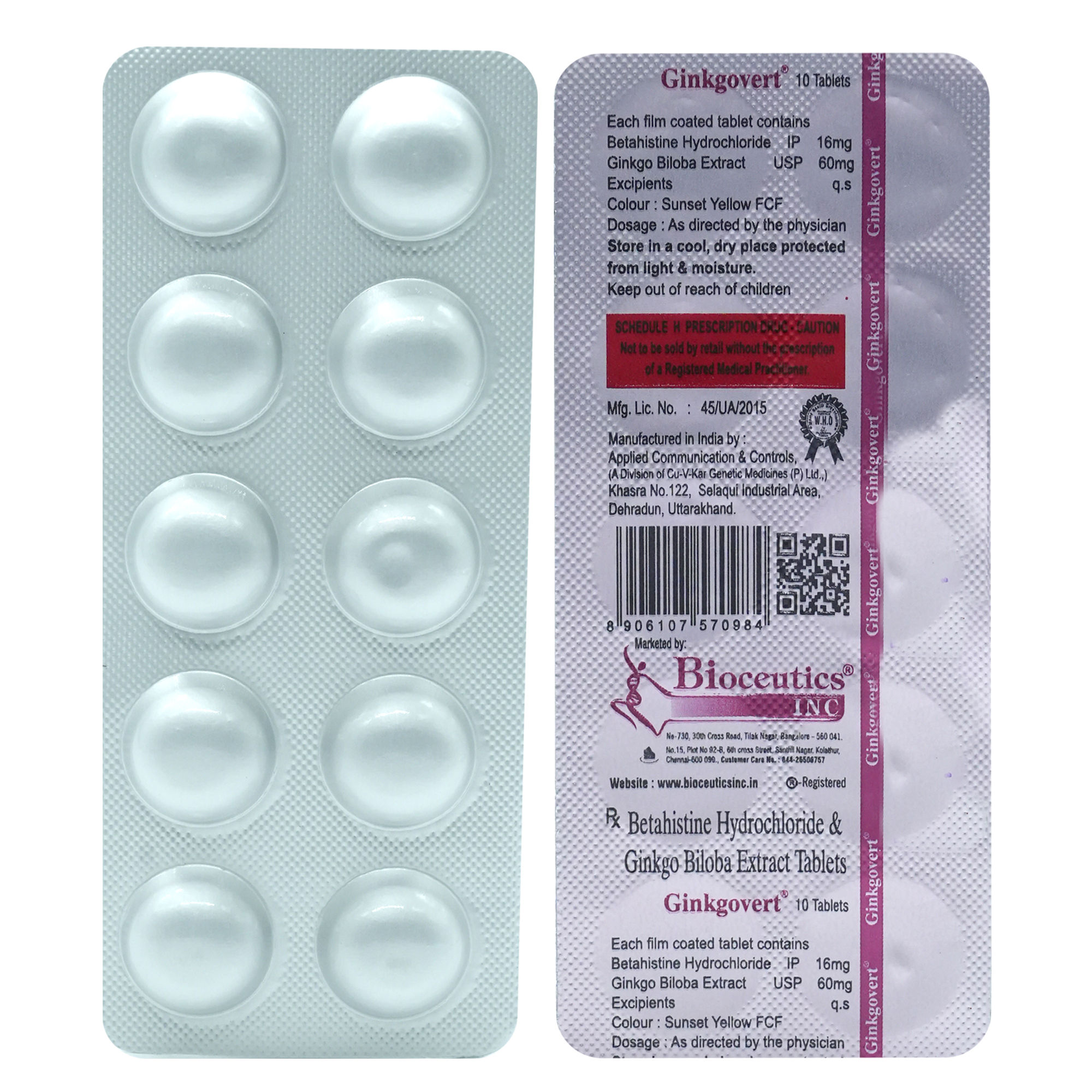 Buy GINKGOVERT TABLET 10'S Online