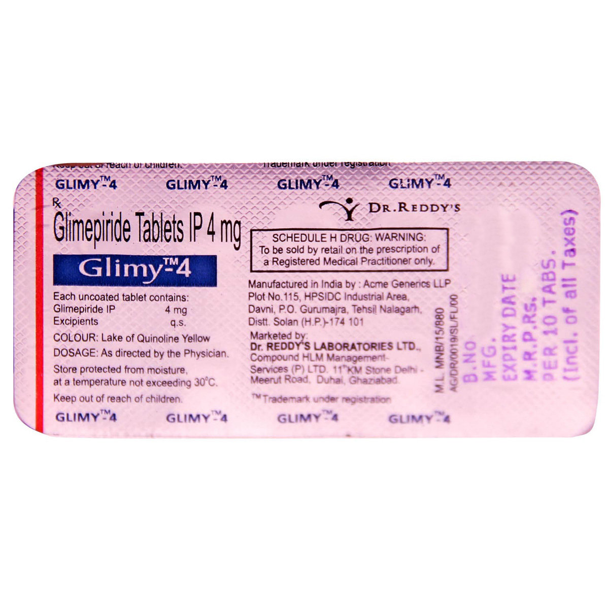 Glimy-4 Tablet 10's, Pack of 10 TABLETS Glimy-4 Tablet 10's, Pack of 10 TABLETS