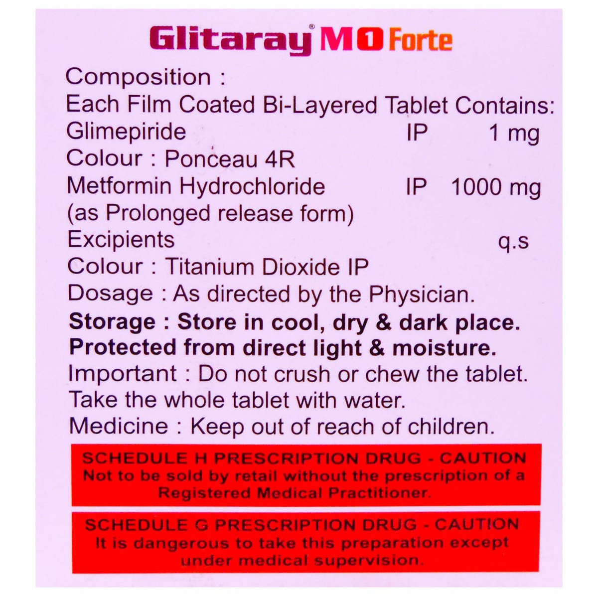 Glitaray M 1 Forte Tablet 15's, Pack of 15 TABLETS Glitaray M 1 Forte Tablet 15's, Pack of 15 TABLETS