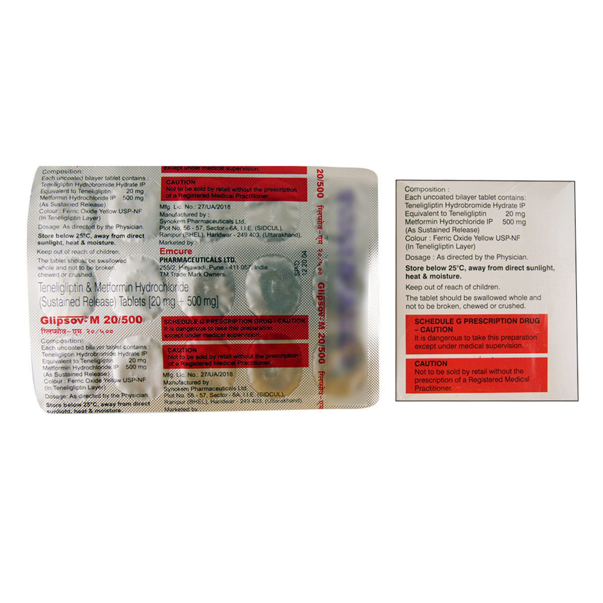 Glipsov-M 20 mg/500 mg Tablet 15's, Pack of 15 TabletS Glipsov-M 20 mg/500 mg Tablet 15's, Pack of 15 TabletS