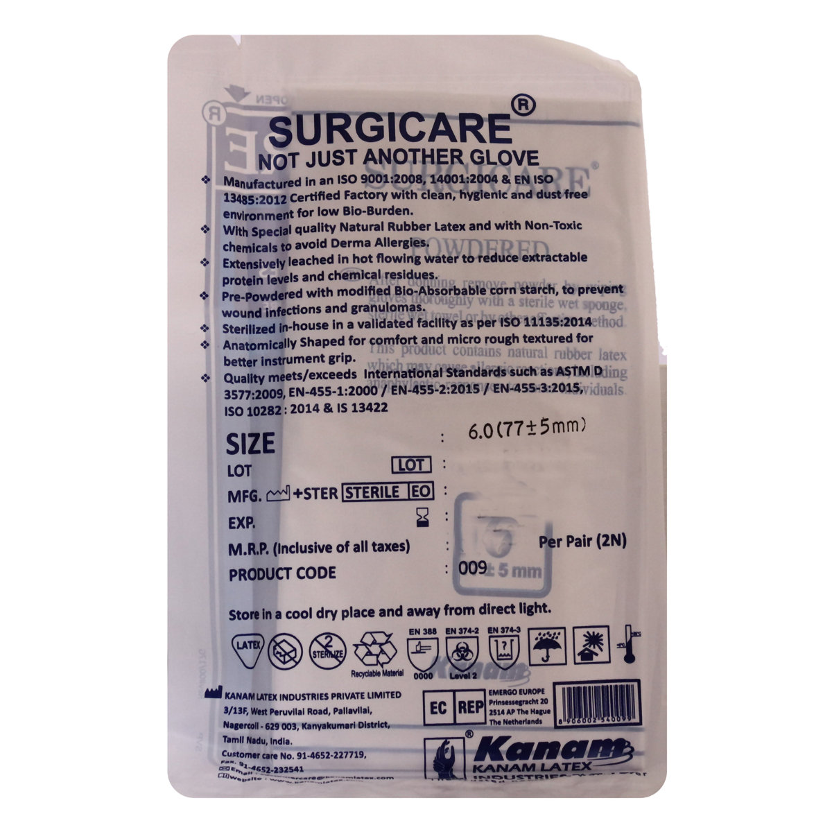 Kanam Latex Gloves Surgicare 6, 1 Pair, Pack of 1 Kanam Latex Gloves Surgicare 6, 1 Pair, Pack of 1