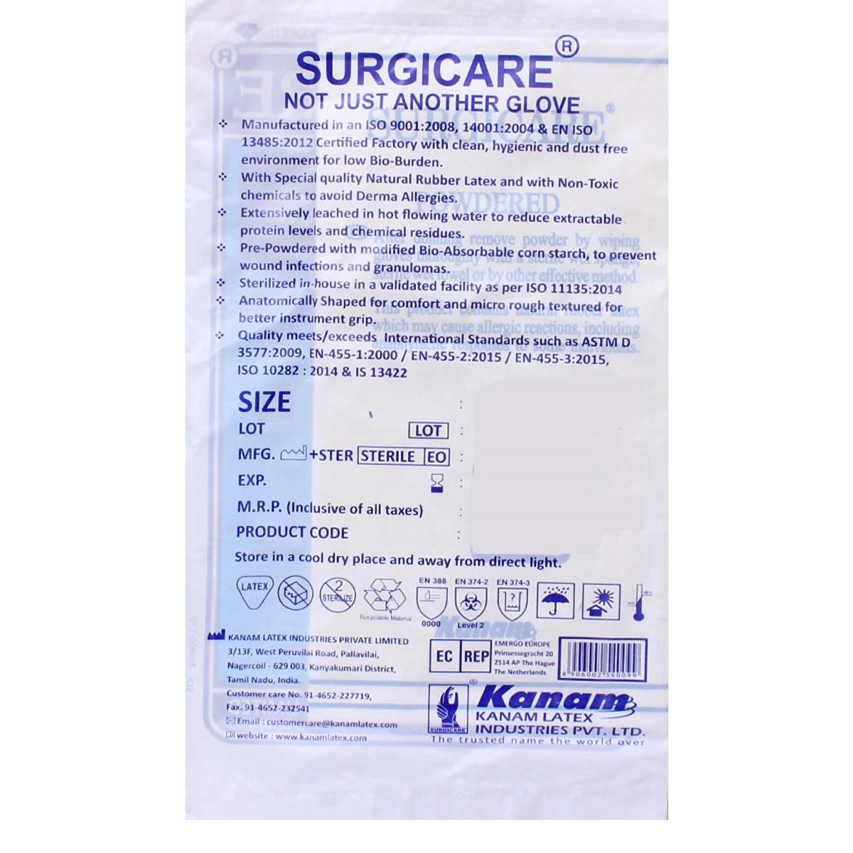 Kanam Latex Gloves Surgicare 7.5, 1 Pair, Pack of 1 Kanam Latex Gloves Surgicare 7.5, 1 Pair, Pack of 1