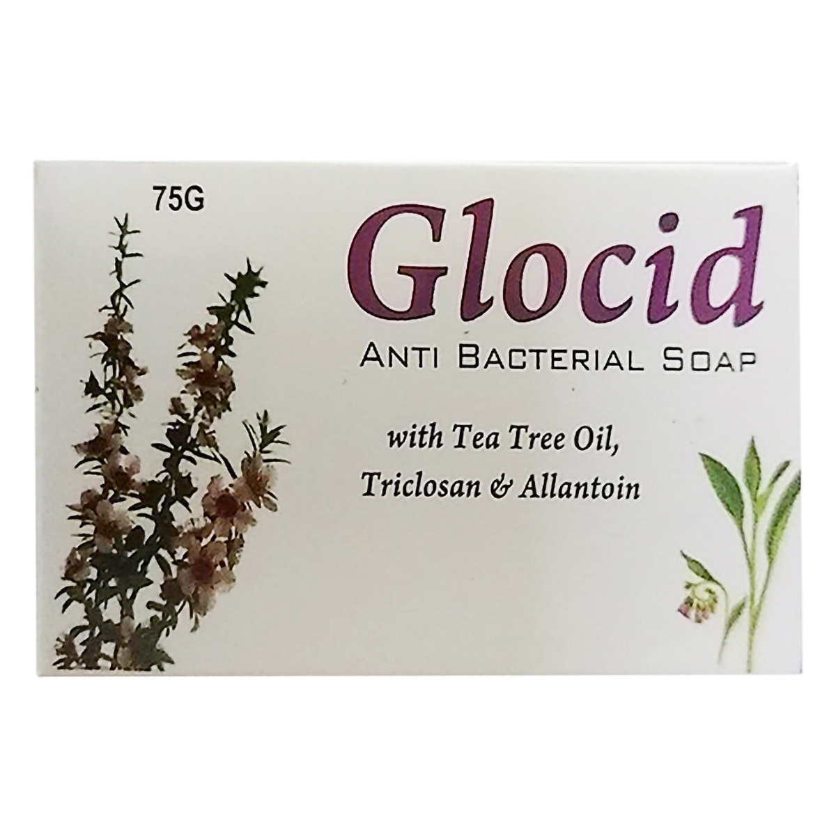 Glocid Soap 75 gm | Tea Tree Oil, Triclosan & Allantoin | Anti Bacterial Soap, Pack of 1 Glocid Soap 75 gm | Tea Tree Oil, Triclosan & Allantoin | Anti Bacterial Soap, Pack of 1