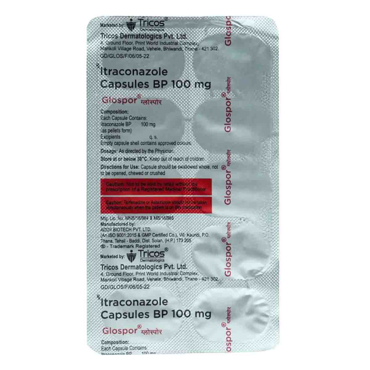 Glospor 100mg Capsule 10's, Pack of 10 CAPSULES Glospor 100mg Capsule 10's, Pack of 10 CAPSULES