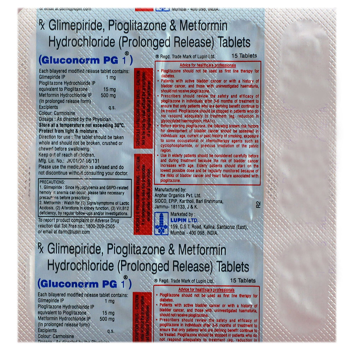 Gluconorm PG 1 Tablet 15's, Pack of 15 TABLETS Gluconorm PG 1 Tablet 15's, Pack of 15 TABLETS