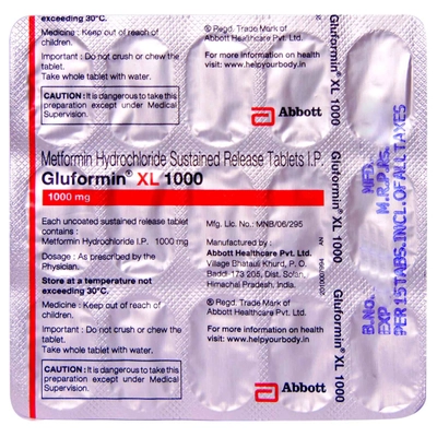 Gluformin XL 1000 Tablet 15's, Pack of 15 TABLETS