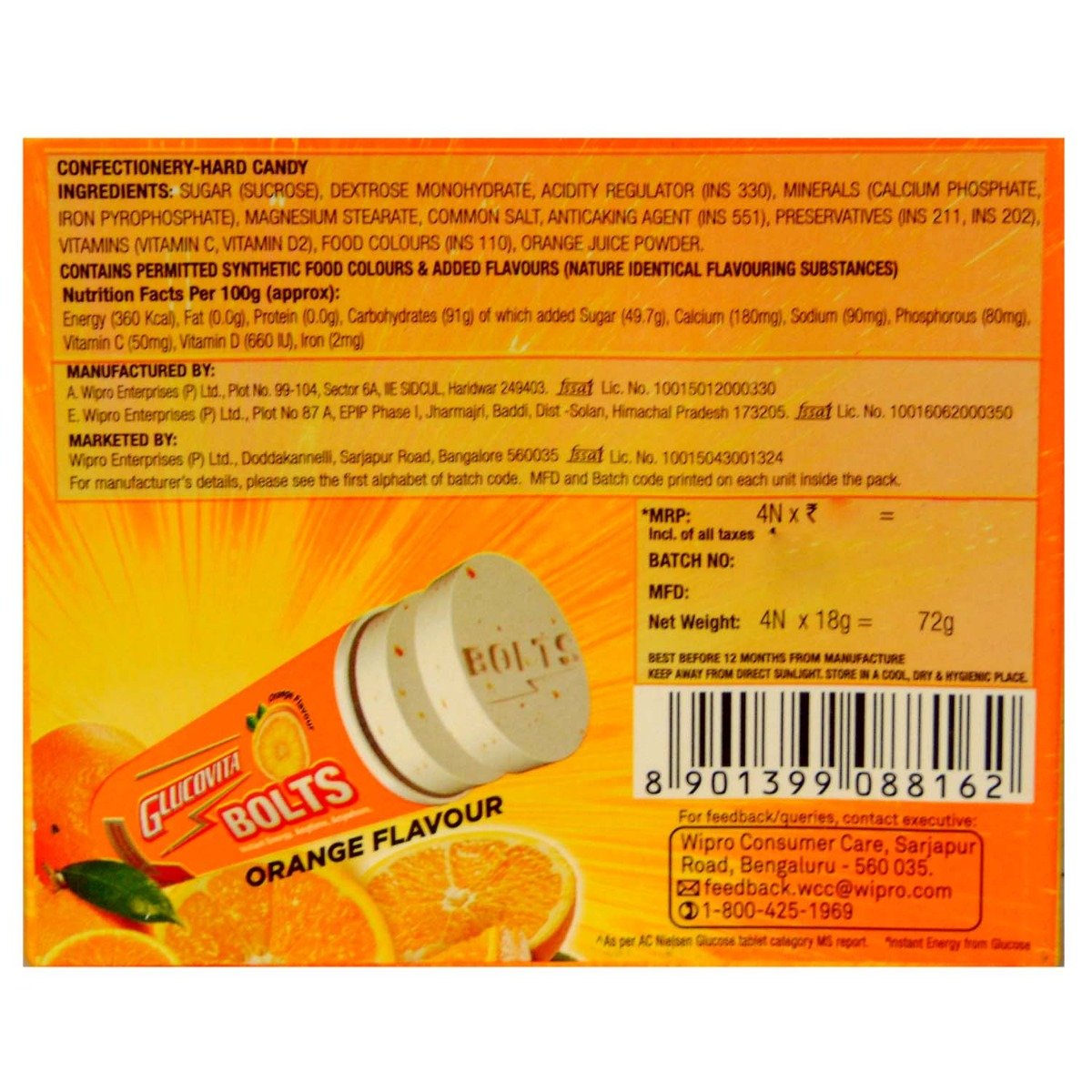 Glucovita Orange Flavour Bolts, 72 gm (4 x 18 gm), Pack of 1 Glucovita Orange Flavour Bolts, 72 gm (4 x 18 gm), Pack of 1