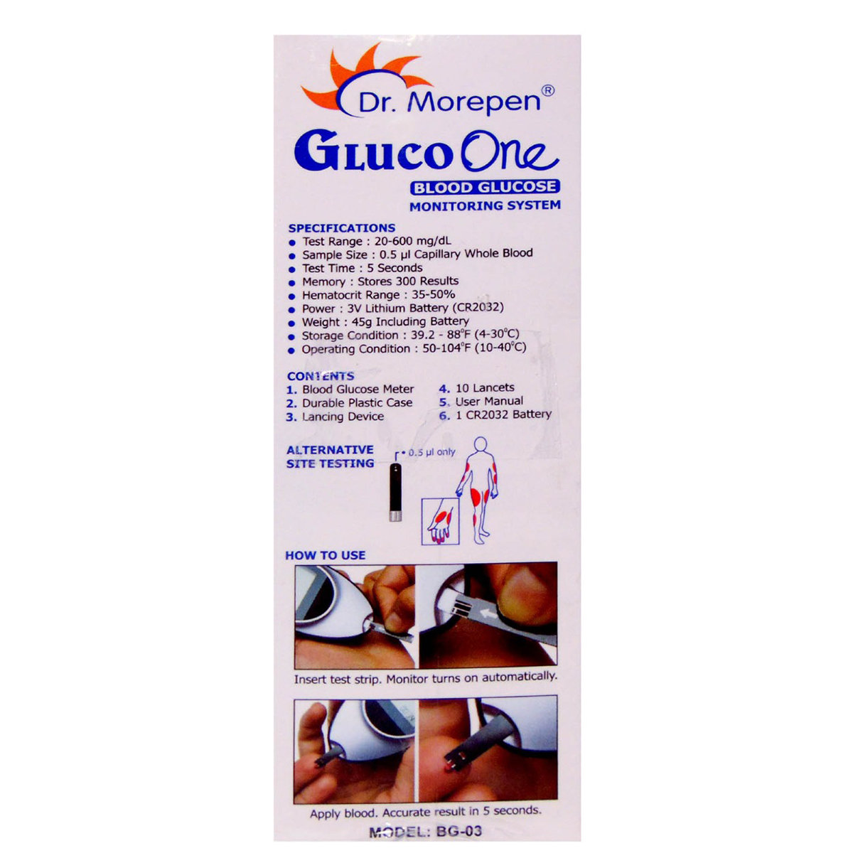 Dr. Morepen Gluco One Blood Glucose Monitoring System BG-03, With 25 Free Test Strips, 1 kit, Pack of 1 Dr. Morepen Gluco One Blood Glucose Monitoring System BG-03, With 25 Free Test Strips, 1 kit, Pack of 1