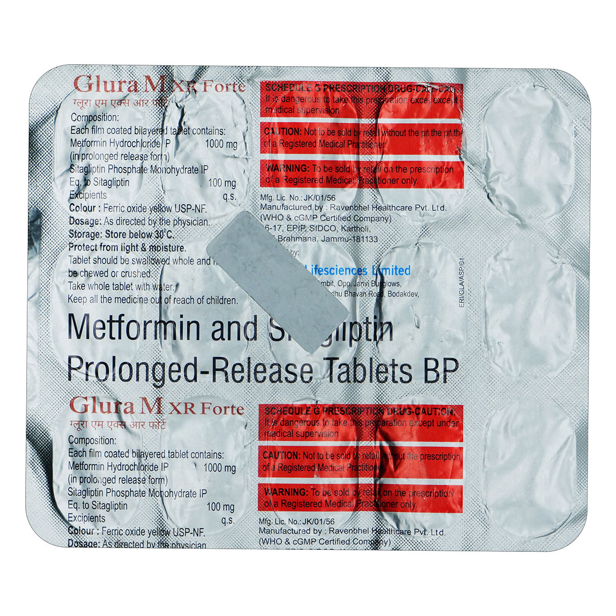 Glura M XR Forte 100 mg/1000 mg Tablet 15's, Pack of 15 TabletS Glura M XR Forte 100 mg/1000 mg Tablet 15's, Pack of 15 TabletS