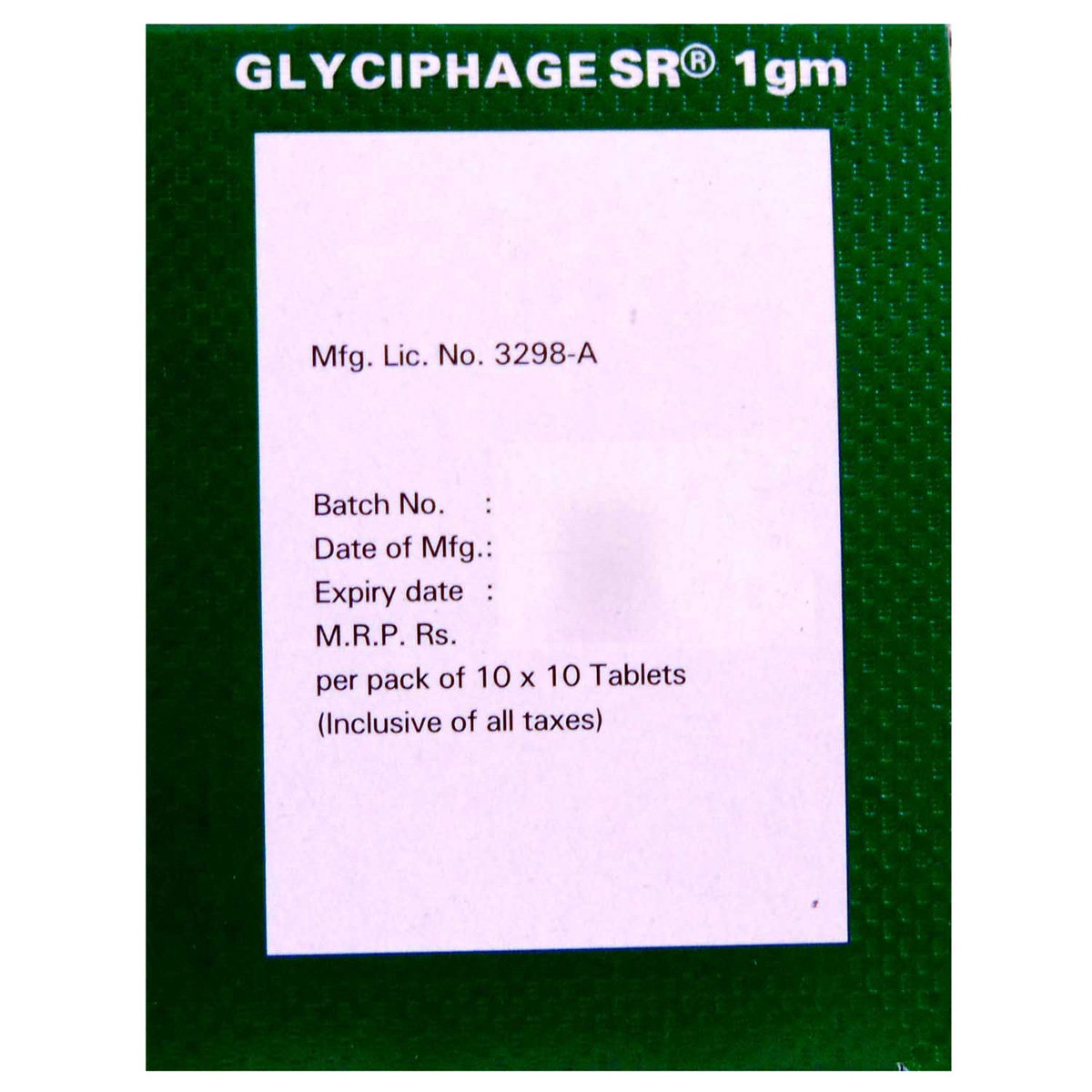 Glyciphage SR 1 gm Tablet 10's, Pack of 10 TABLETS Glyciphage SR 1 gm Tablet 10's, Pack of 10 TABLETS