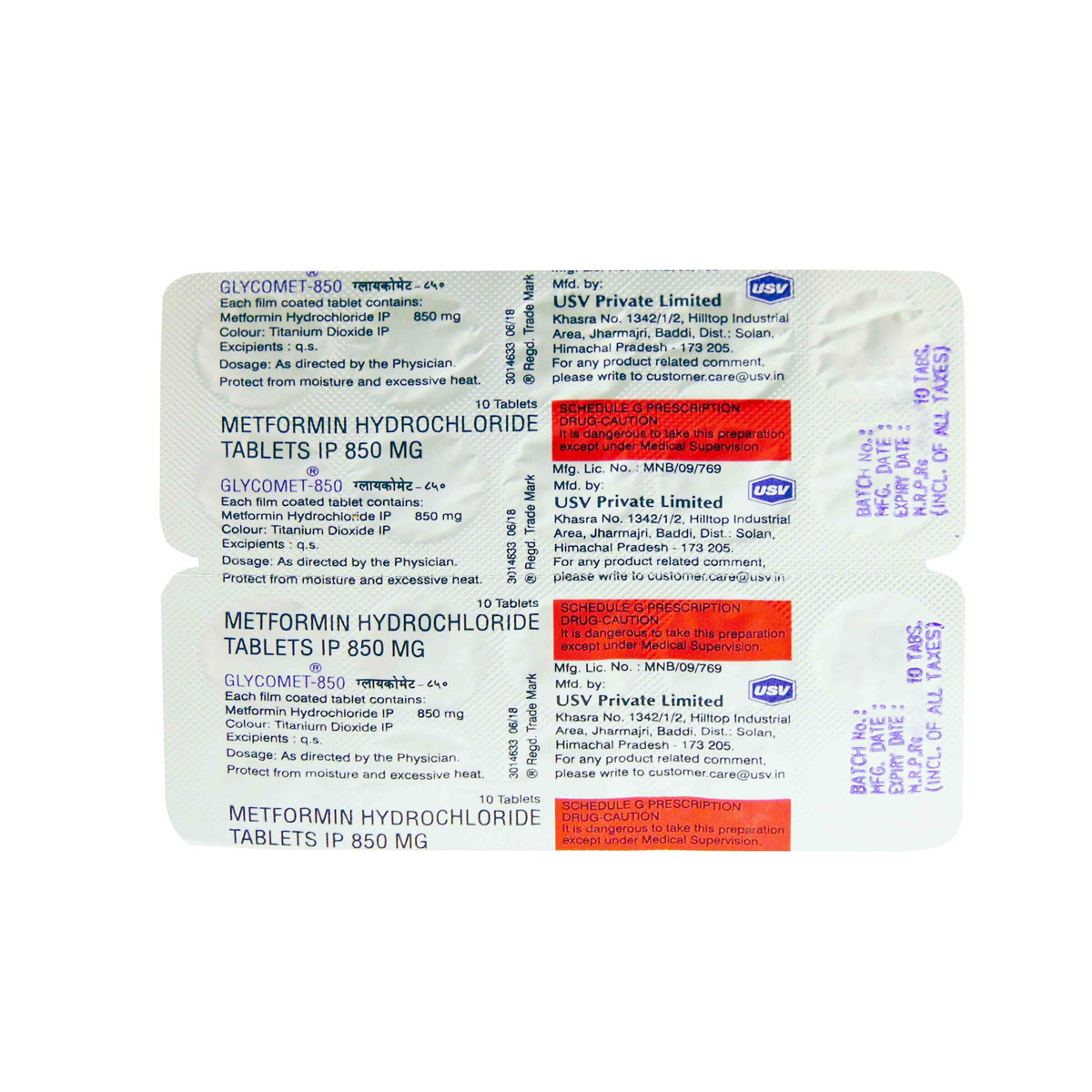 Glycomet 850 Tablet 10's, Pack of 10 TABLETS Glycomet 850 Tablet 10's, Pack of 10 TABLETS