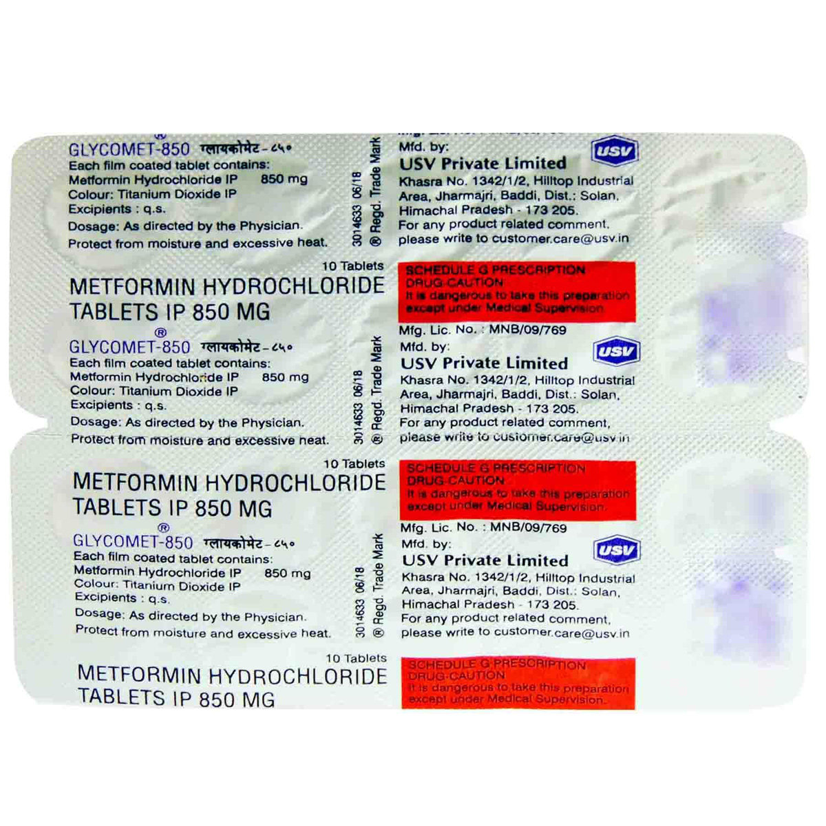 Glycomet 850 Tablet 10's, Pack of 10 TABLETS Glycomet 850 Tablet 10's, Pack of 10 TABLETS