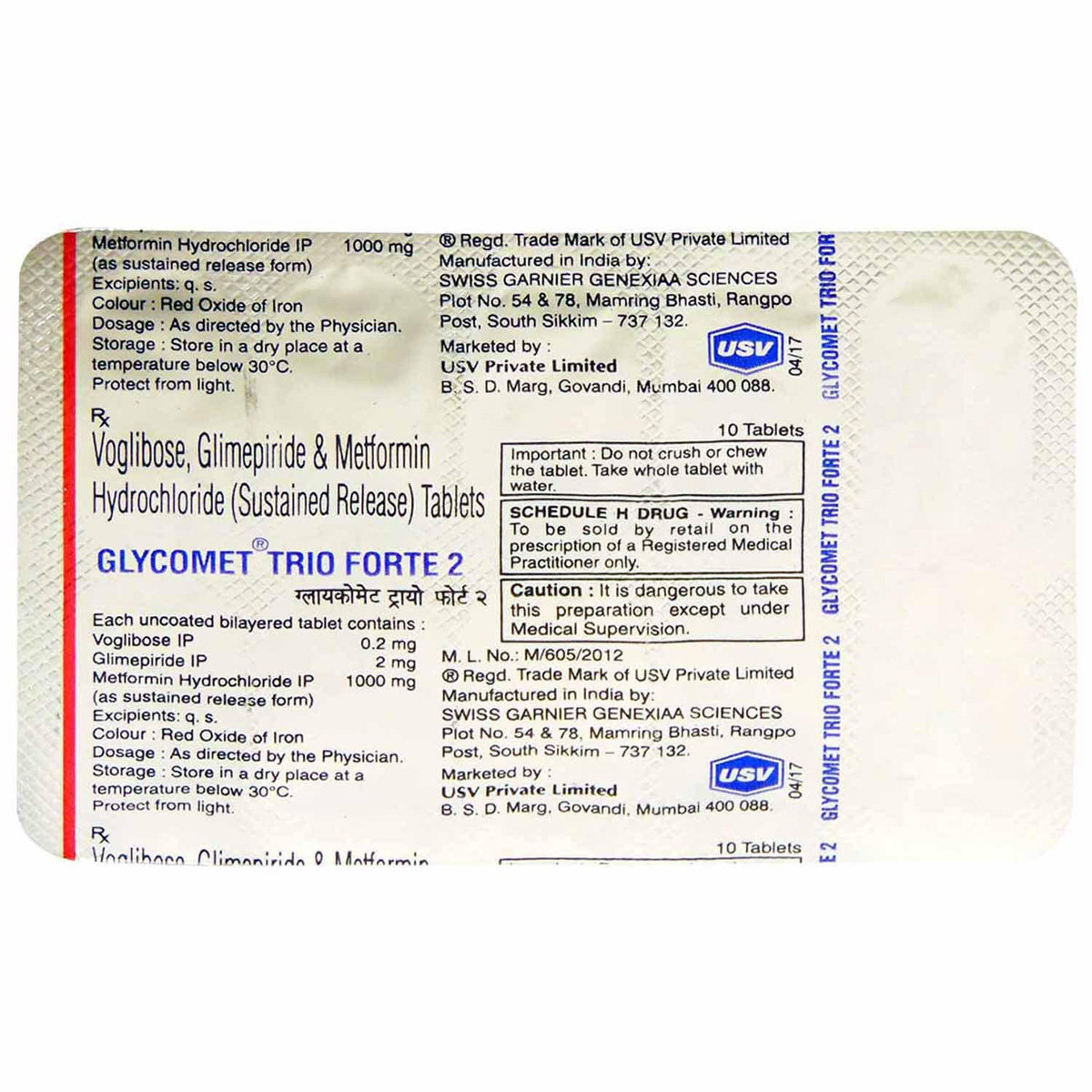 Glycomet Trio Forte 2 Tablet 10's, Pack of 10 TABLETS Glycomet Trio Forte 2 Tablet 10's, Pack of 10 TABLETS