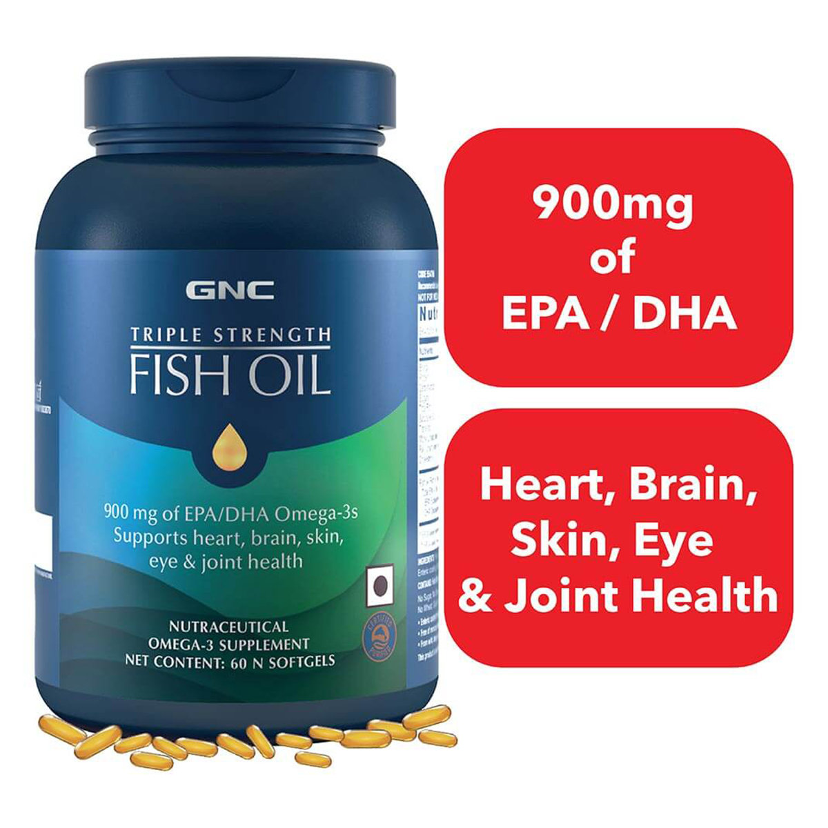 GNC Triple Strength Fish Oil, 60 Capsules, Pack of 1 GNC Triple Strength Fish Oil, 60 Capsules, Pack of 1