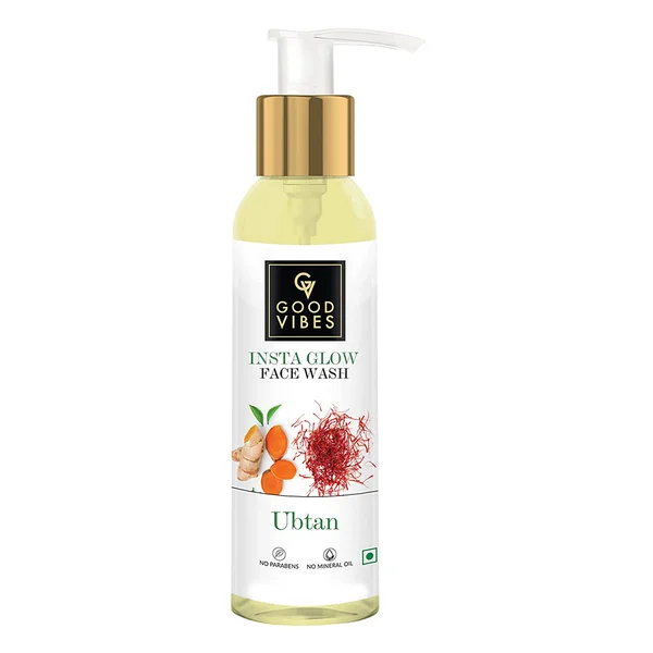 Good Vibes Ubtan Insta Glow Face Wash 120 ml | Saffron, Turmeric &amp; Vitamin B3 | Gentle Cleansing | For Bright &amp; Even Skin Tone | For All Skin Type, Pack of 1