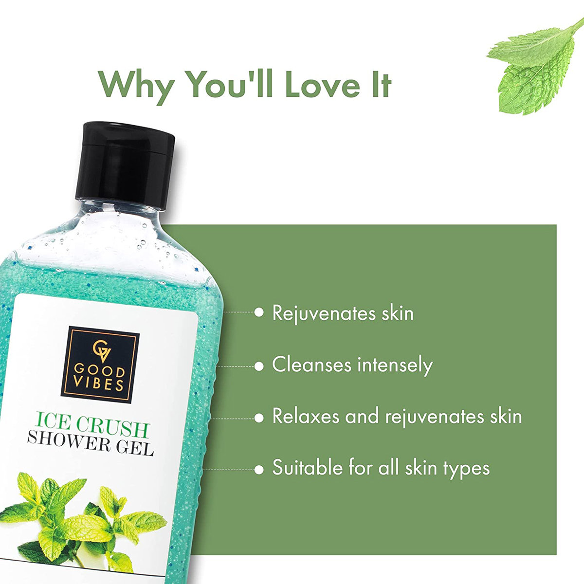 Good Vibes Ice Crush Mint Shower Gel 300 ml | Mint | Intense Cleansing | Hydrates, Relaxes & Rejuvenates Skin | For All Skin Type, Pack of 1 Good Vibes Ice Crush Mint Shower Gel 300 ml | Mint | Intense Cleansing | Hydrates, Relaxes & Rejuvenates Skin | For All Skin Type, Pack of 1